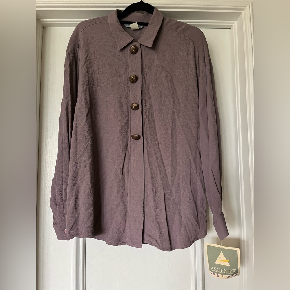 NEW VTG Ascente Women’s Size Large Button Down Shirt Purple NWT Vintage